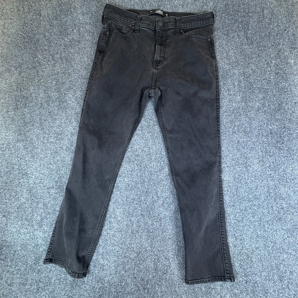 Hollister Athletic Slim Straight Jeans Mens 34x28 Black Denim Cotton Stretch
